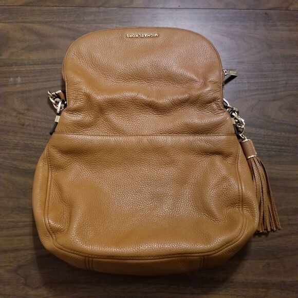 Michael Kors Bedford Bag Brown Pebbled Leather Tassel Crossbody Strap Chain Link - Picture 3 of 9